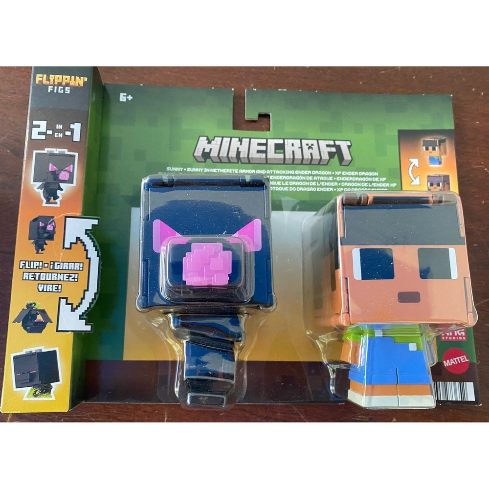Minecraft Flippin Figs 2-In-1 Sunny & Ender Dragon Transform‎ Figures Mattel New